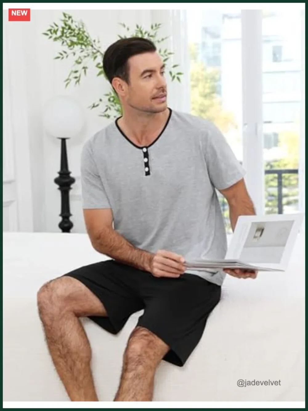 Cotton-Spandex V-Neck Pajama Set with Pockets Summer Loungewear